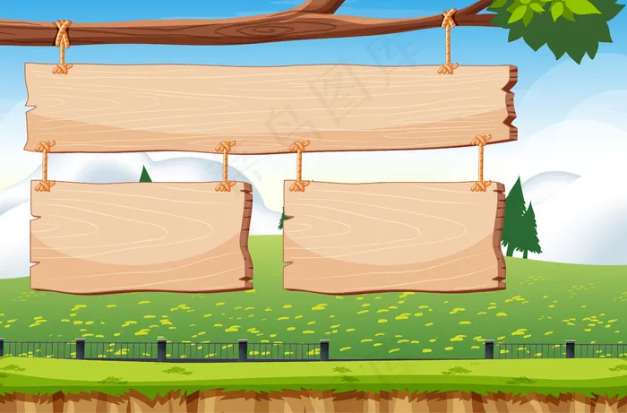 树上挂着三个木牌eps,ai矢量模版下载