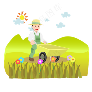 立秋卡通推车农民矢量商用元素