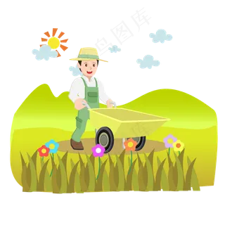 立秋卡通推车农民矢量商用元素