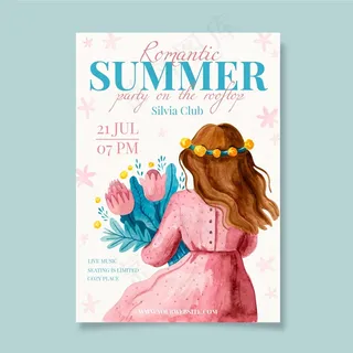 水彩夏日派对海报模板