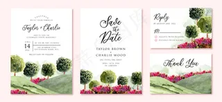 婚礼请柬配花园景观水彩