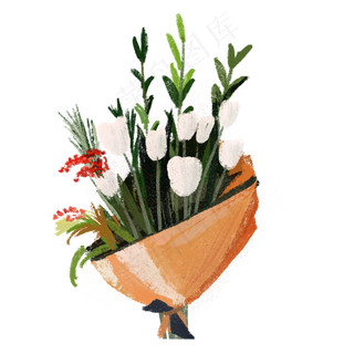 手绘卡通花束免扣元素