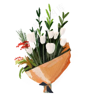 手绘卡通花束免扣元素