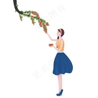 秋天摘枣的女孩