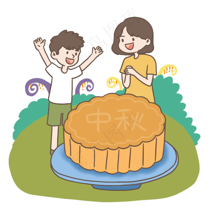 八月十五中秋节嫦娥玉兔吃月饼
