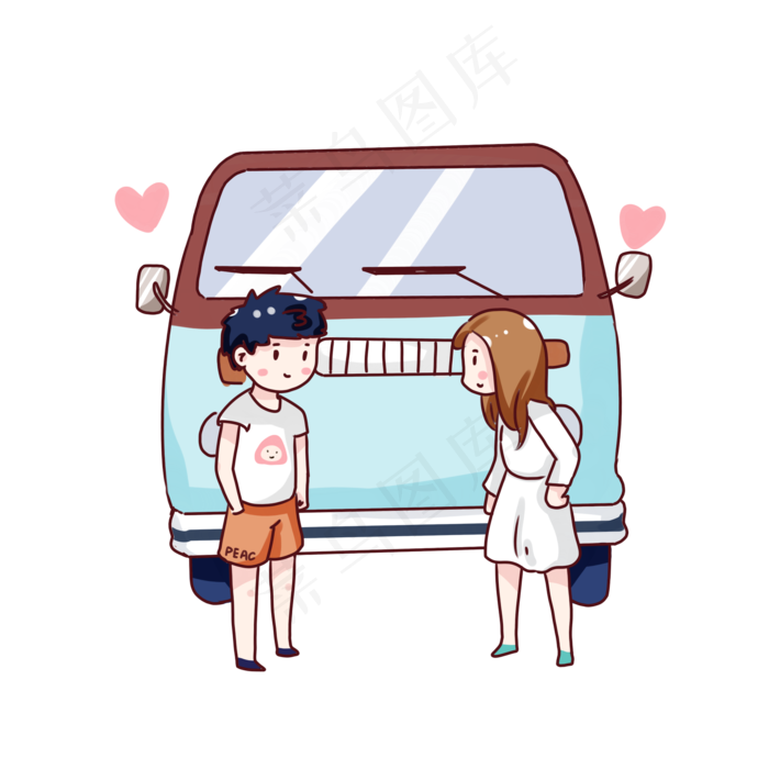 手绘卡通七夕节情侣