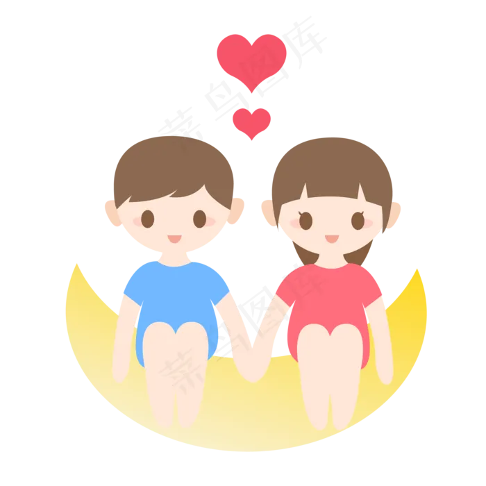 七夕节卡通爱心男孩女孩牵手坐在(2000*2000px 300 dpi )ai矢量模版下载