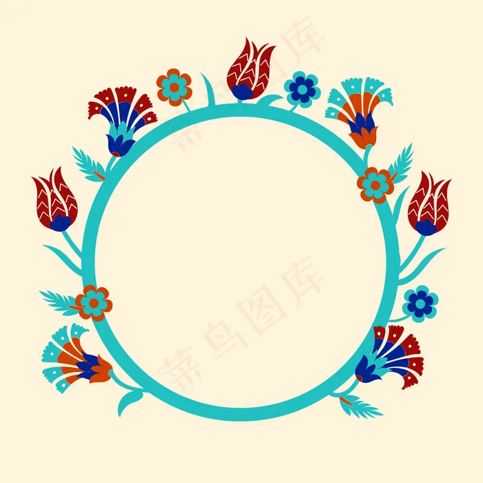 带有花卉图案的圆形框架模板。eps,ai矢量模版下载