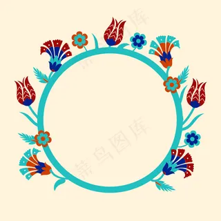 带有花卉图案的圆形框架模板。
