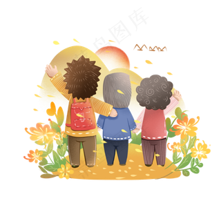 九月九重阳节一家三口登高孝子孝