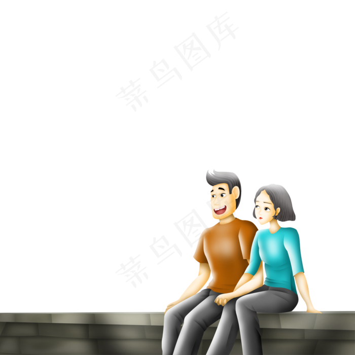 坐在平台上赏月的情侣元素设计