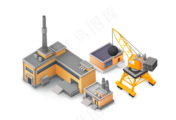白色工厂物体设计概念，工业建筑，黄色和灰色建筑，机器和不同的工具概念eps,ai矢量模版下载