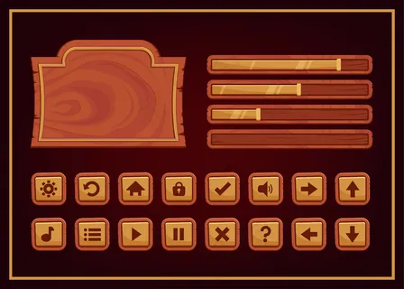 深色设计，为全套得分和电源按钮游戏弹出窗口，图标，窗口和元素创造中世纪的rpg视频游戏