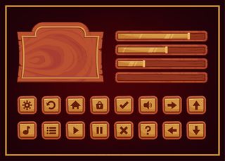 深色设计，为全套得分和电源按钮游戏弹出窗口，图标，窗口和元素创造中世纪的rpg视频游戏