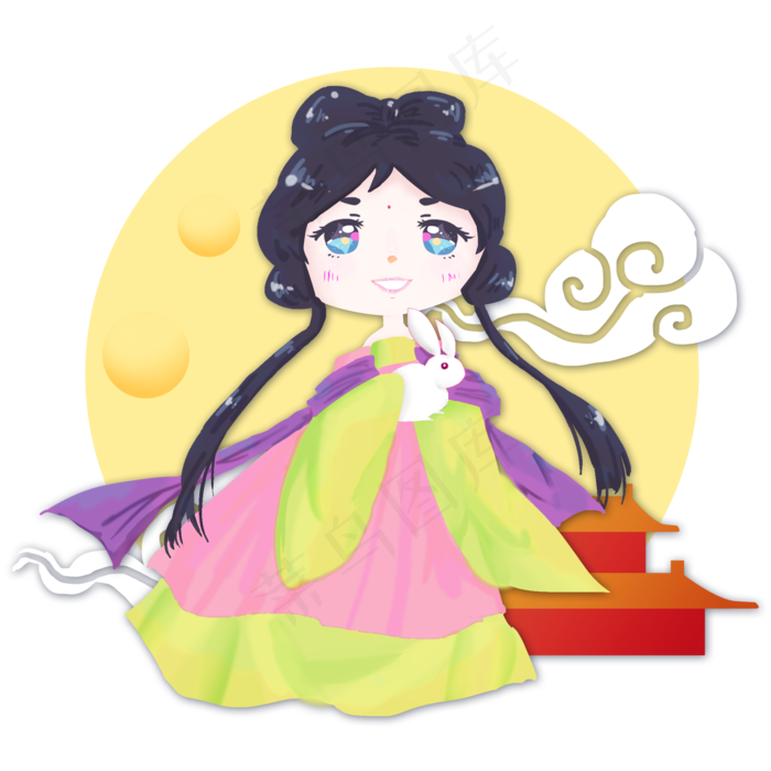 中秋节嫦娥仙女卡通Q版组合商用