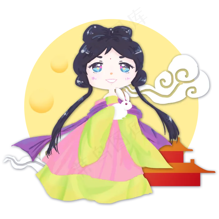 中秋节嫦娥仙女卡通Q版组合商用(2000X2000(DPI:300))psd模版下载