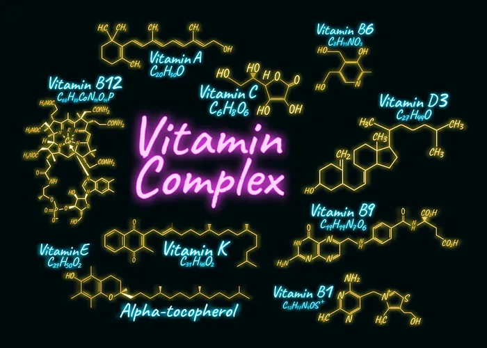 维生素复合霓虹灯风格插图。化学式和结构eps,ai矢量模版下载