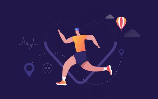 心跳心电图和跑步者。插图。