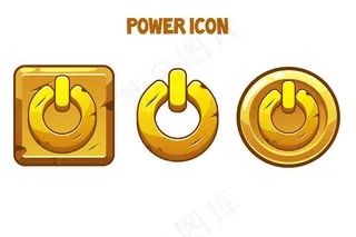 一组不同形状的金色电源图标。