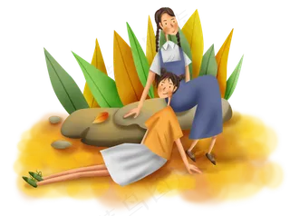 手绘秋游的两个女孩