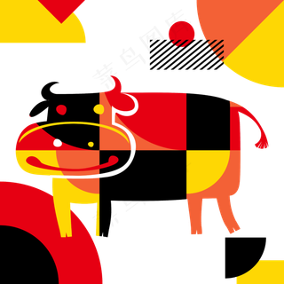 牛新年拼色几何