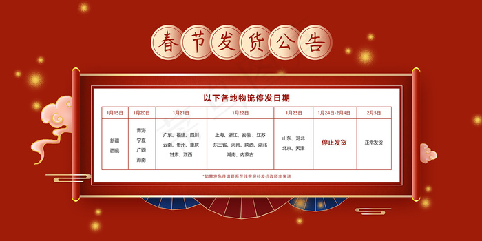 春节物流发货通知公告展板psd模版下载