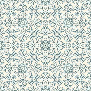 美丽的蓝色无缝复古花叶图案