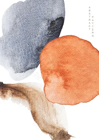 抽象艺术背景与水彩纹理。东方风格的日本波浪图案模板插图