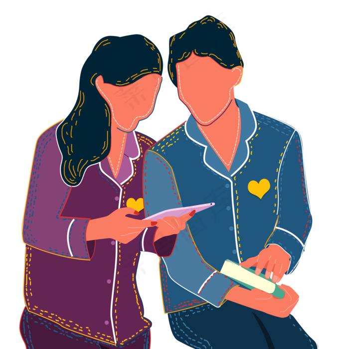 复古看书的情侣人物设计元素