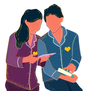 复古看书的情侣人物设计元素