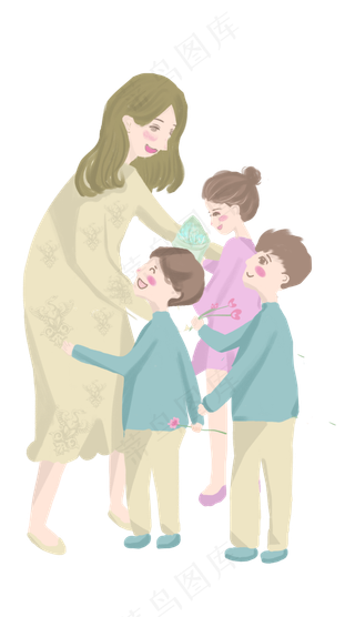 教师节学生献花手绘免抠图