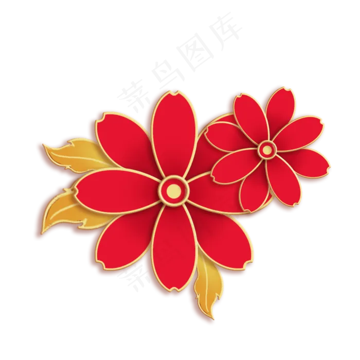 红色金边剪纸风花朵(2000X2000(DPI:300))psd模版下载