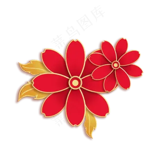 红色金边剪纸风花朵