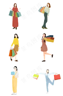 双十一疯狂购物女孩们手绘