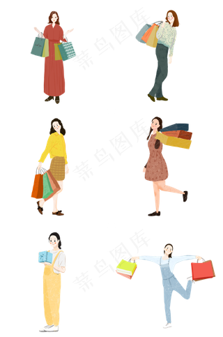 双十一疯狂购物女孩们手绘