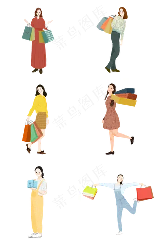 双十一疯狂购物女孩们手绘