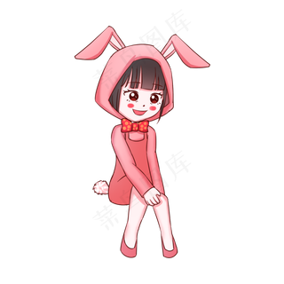 中秋节拟人小兔子Q版女孩