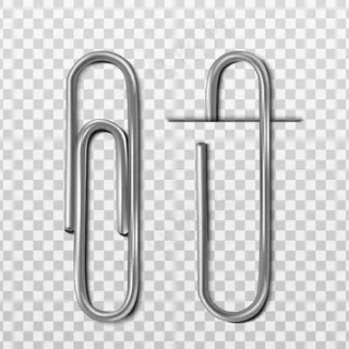 两个带纸和不带纸的真实金属回形针