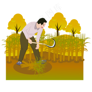立秋收割农作物卡通农民矢量元素
