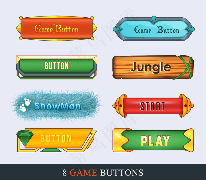游戏界面一套卡通风格的按钮，用于开发gui构建游戏。