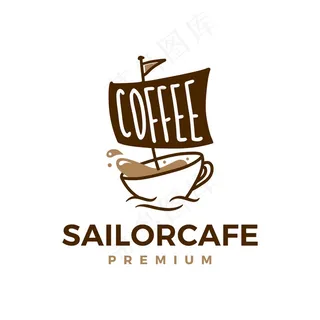 咖啡水手咖啡馆标志图标插图