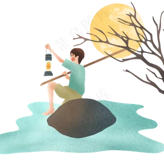 中秋节月下拿油灯的男孩