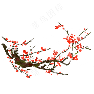 中国风冬天腊梅红色免抠