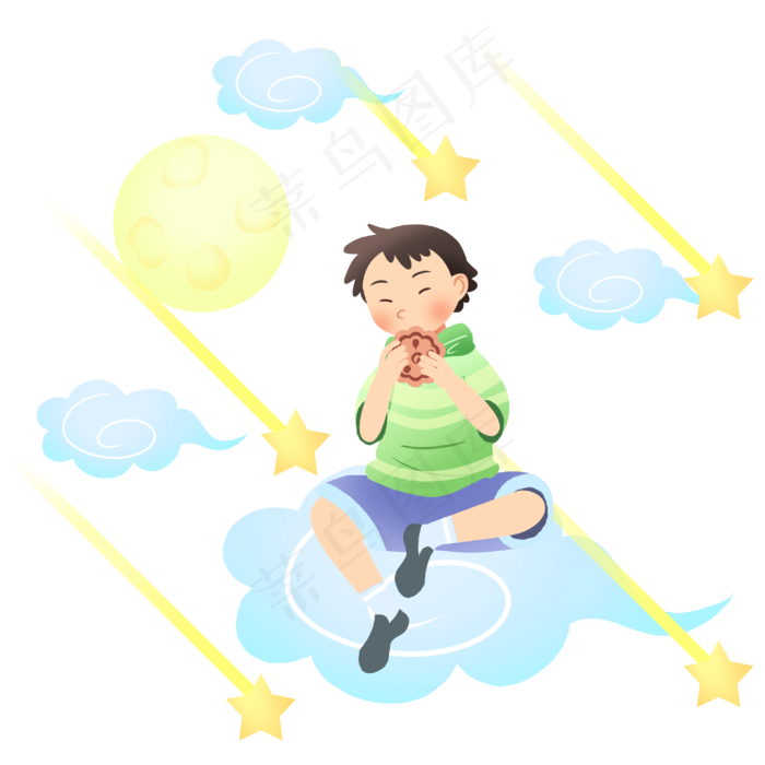 中秋节吃月饼男孩(3000X3000(DPI:300))psd模版下载