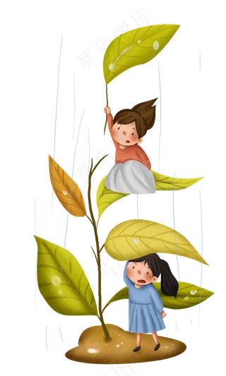 秋天叶子下避雨的女孩