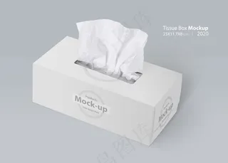 白色空白纸巾盒，灰色背景，面纸