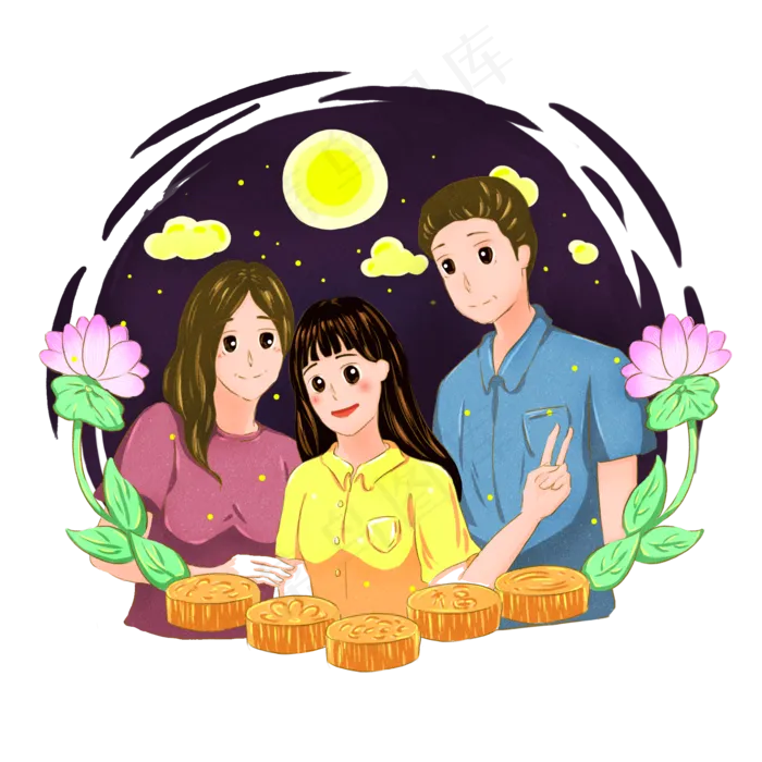中秋节一家三口外出赏月可商用设(2000X2000(DPI:300))psd模版下载