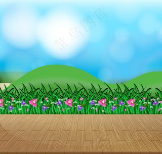 与花田和绿草的自然背景