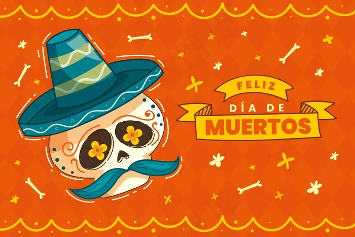 手绘dia de muertos背景eps,ai矢量模版下载