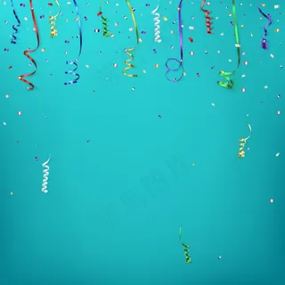 带有五彩纸屑和彩色丝带的庆典背景模板。 带有五彩纸屑和彩色丝带的庆典背景模板。